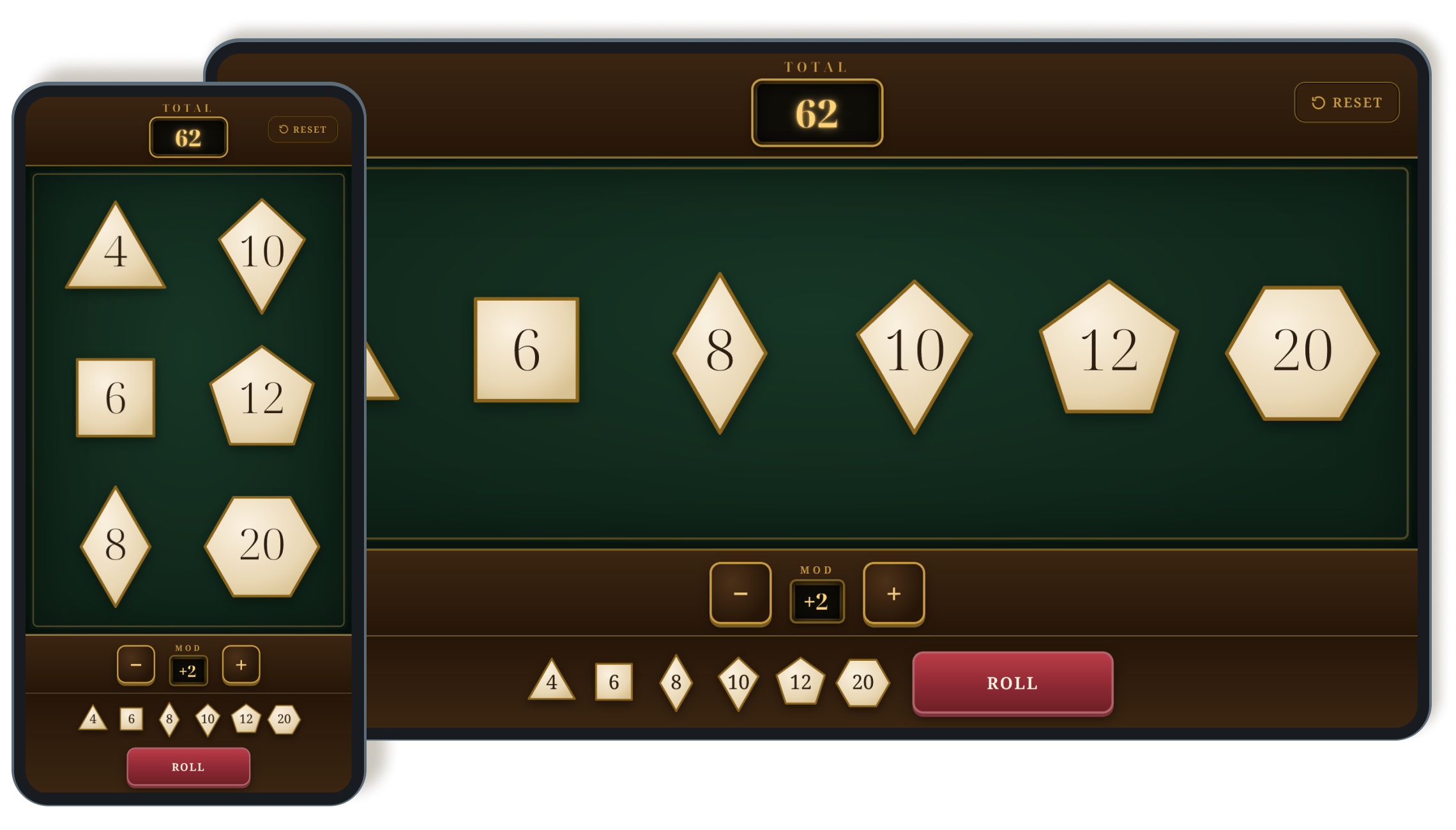 Dice roller in desktop and mobile view