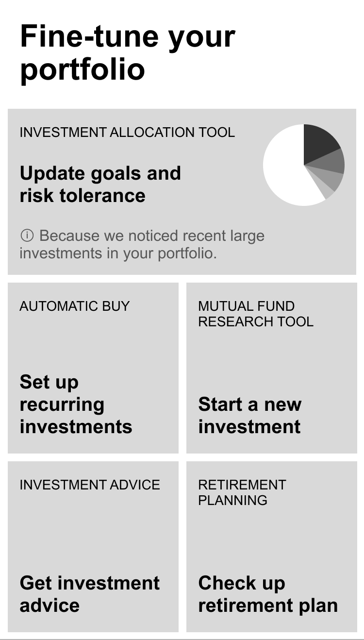 Recommended actions arranged in tiles
