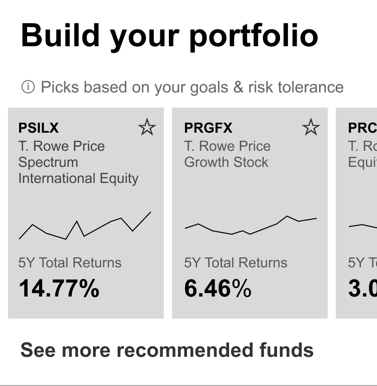 Cards of recommended funds
